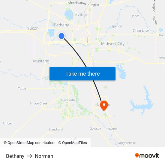 Bethany to Norman map