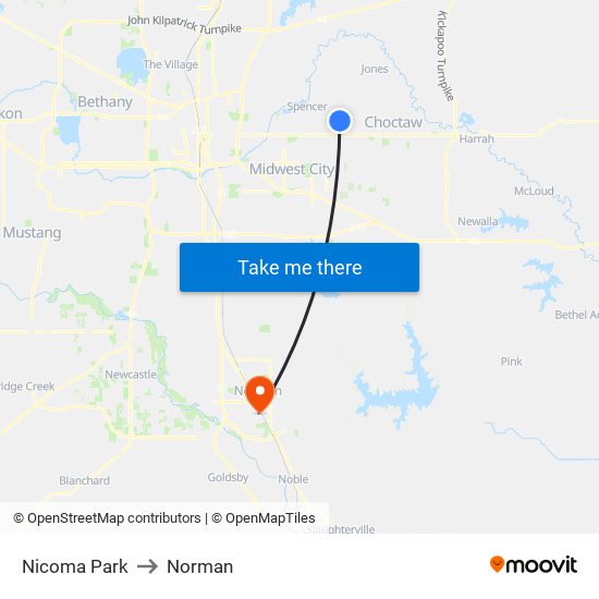 Nicoma Park to Norman map