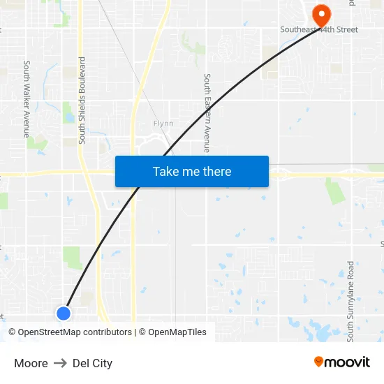 Moore to Del City map