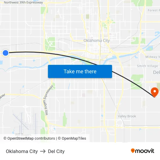 Oklahoma City to Del City map