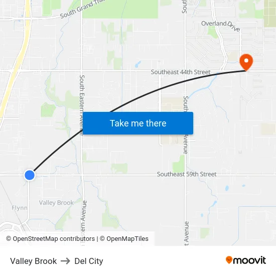 Valley Brook to Del City map