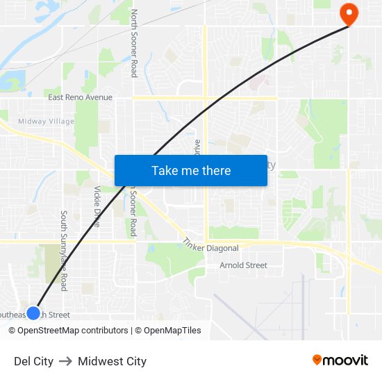 Del City to Midwest City map