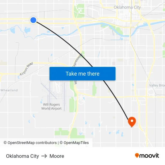 Oklahoma City to Moore map