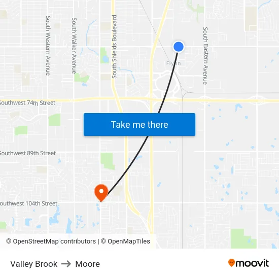 Valley Brook to Moore map
