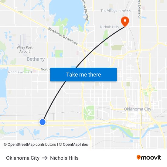 Oklahoma City to Nichols Hills map