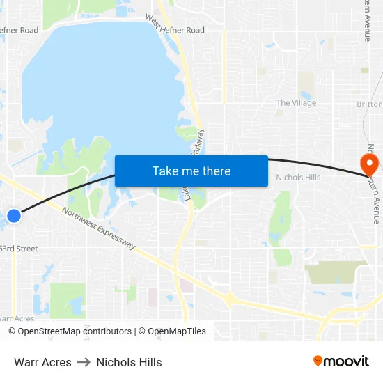 Warr Acres to Nichols Hills map