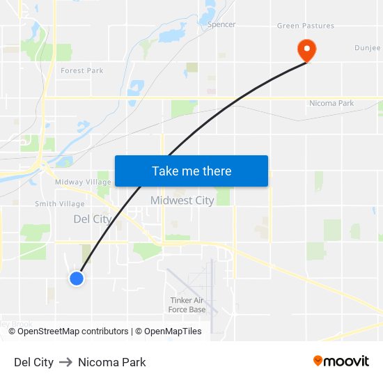 Del City to Nicoma Park map