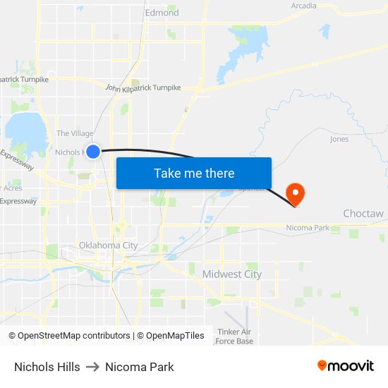 Nichols Hills to Nicoma Park map