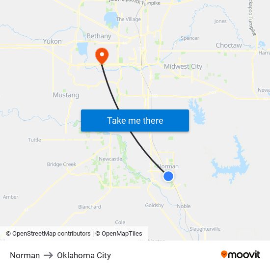 Norman to Oklahoma City map