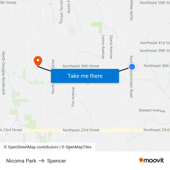 Nicoma Park to Spencer map