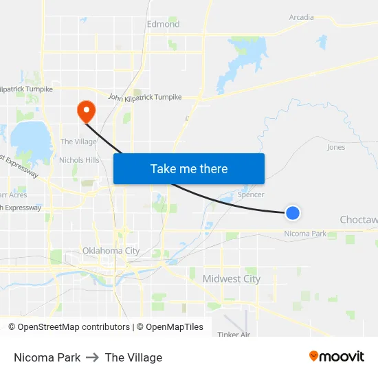 Nicoma Park to The Village map