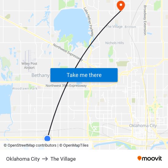 Oklahoma City to The Village map