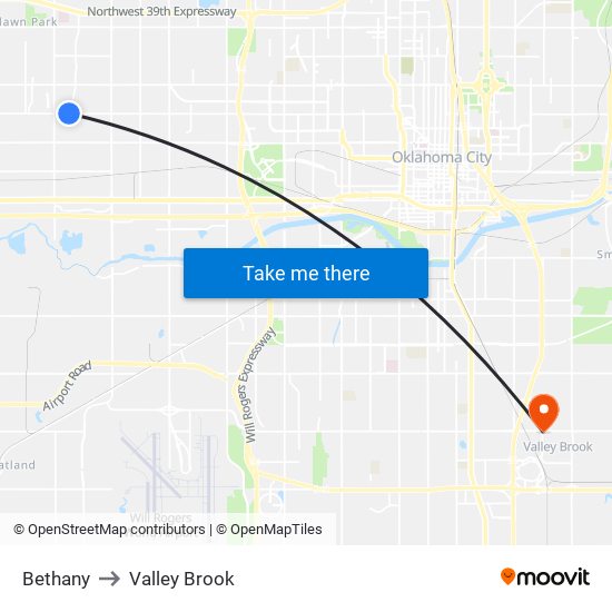 Bethany to Valley Brook map