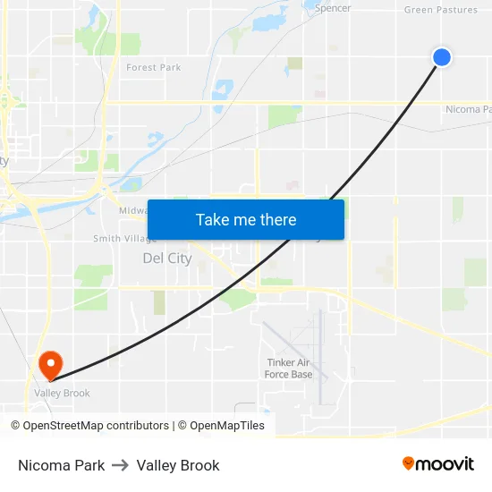 Nicoma Park to Valley Brook map