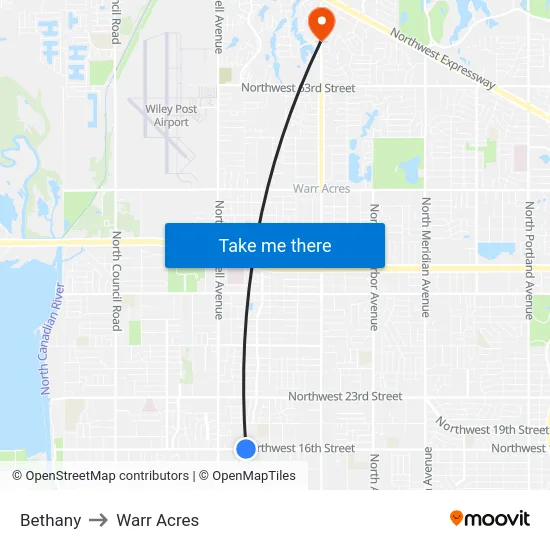 Bethany to Warr Acres map
