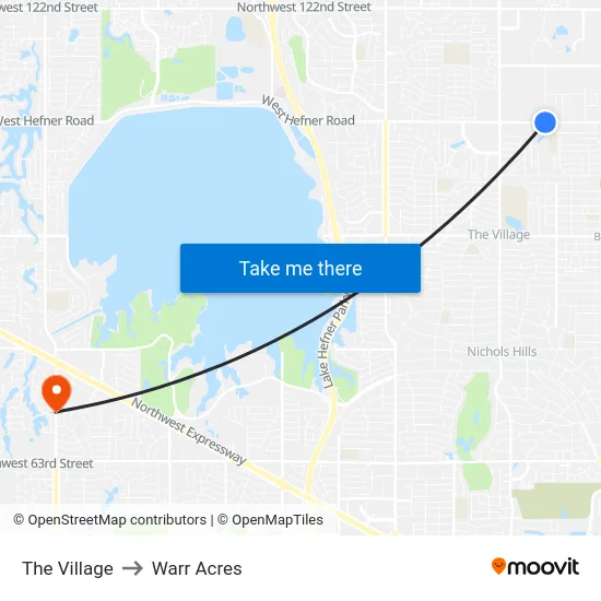 The Village to Warr Acres map