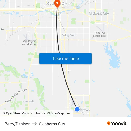 Berry/Denison to Oklahoma City map