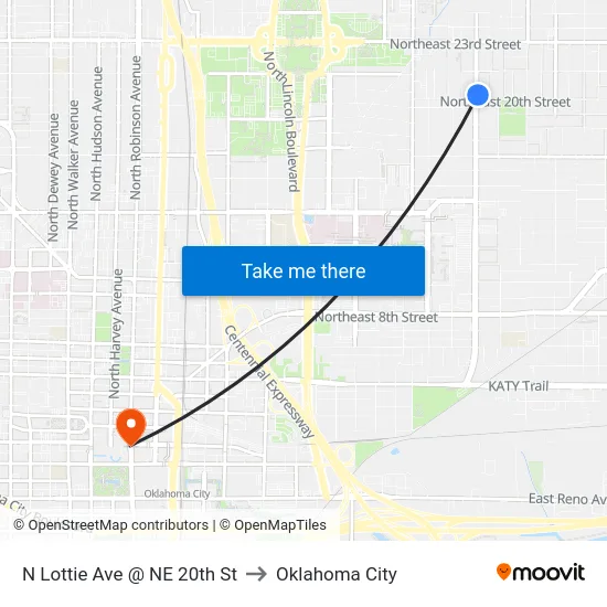 N Lottie Ave @ NE 20th St to Oklahoma City map