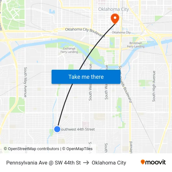 Pennsylvania Ave @ SW 44th St to Oklahoma City map