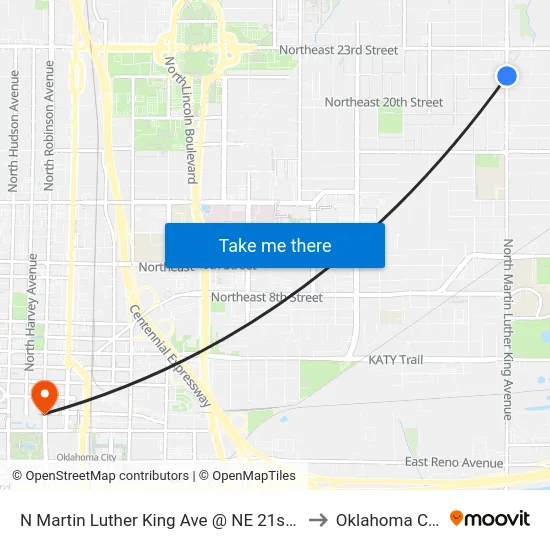 N Martin Luther King Ave @ NE 21st St to Oklahoma City map