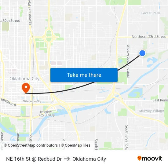 NE 16th St @ Redbud Dr to Oklahoma City map