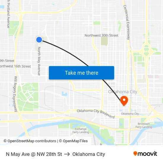 N May Ave @ NW 28th St to Oklahoma City map