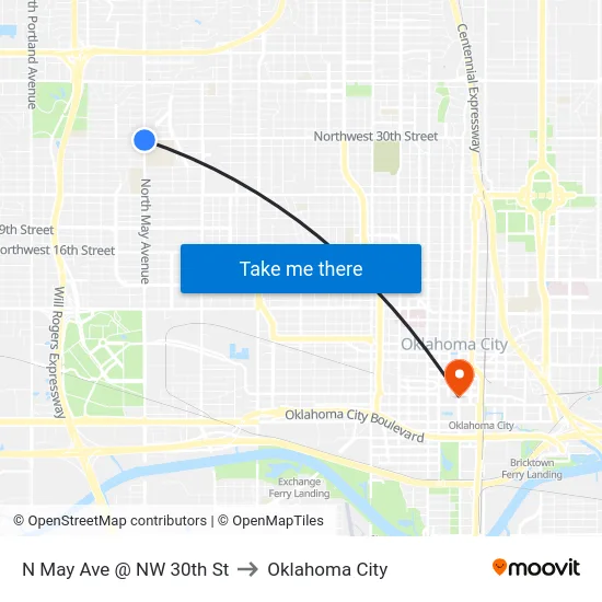 N May Ave @ NW 30th St to Oklahoma City map