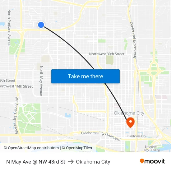 N May Ave @ NW 43rd St to Oklahoma City map