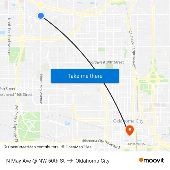N May Ave @ NW 50th St to Oklahoma City map