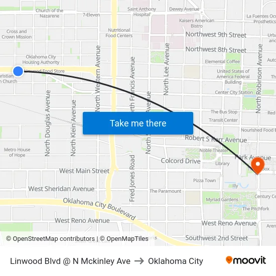 Linwood Blvd @ N Mckinley Ave to Oklahoma City map