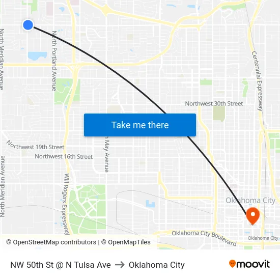NW 50th St @ N Tulsa Ave to Oklahoma City map