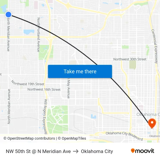 NW 50th St @ N Meridian Ave to Oklahoma City map