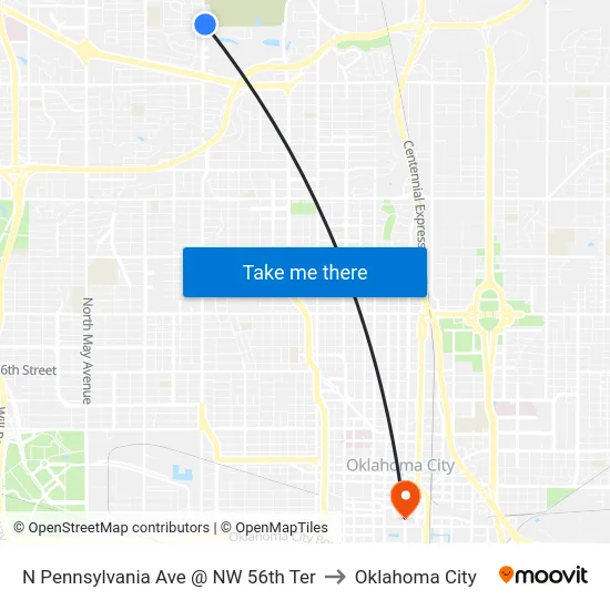 N Pennsylvania Ave @ NW 56th Ter to Oklahoma City map