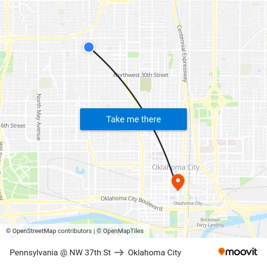 Pennsylvania @ NW 37th St to Oklahoma City map
