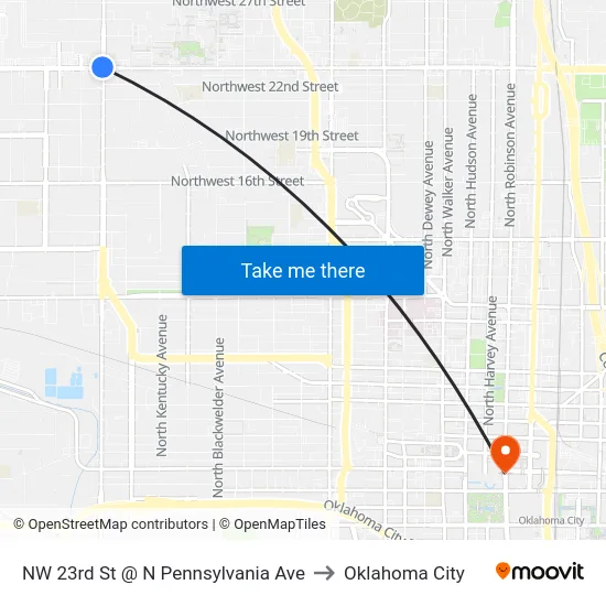 NW 23rd St @ N Pennsylvania Ave to Oklahoma City map