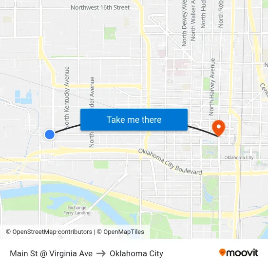 Main St @ Virginia Ave to Oklahoma City map
