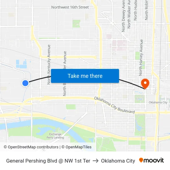General Pershing Blvd @ NW 1st Ter to Oklahoma City map