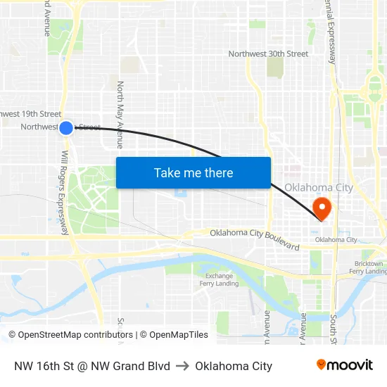 NW 16th St @ NW Grand Blvd to Oklahoma City map