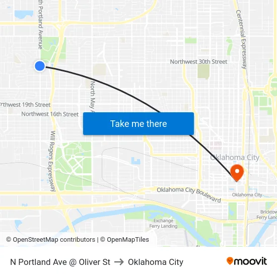 N Portland Ave @ Oliver St to Oklahoma City map