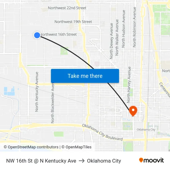 NW 16th St @ N Kentucky Ave to Oklahoma City map
