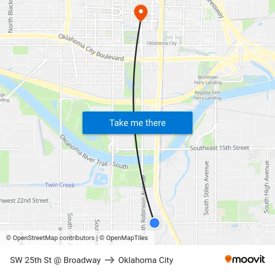 SW 25th St @ Broadway to Oklahoma City map