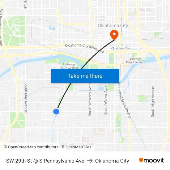 SW 29th St @ S Pennsylvania Ave to Oklahoma City map