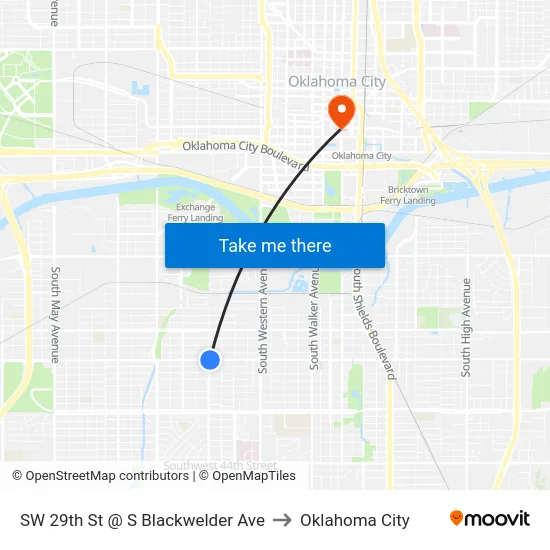 SW 29th St @ S Blackwelder Ave to Oklahoma City map