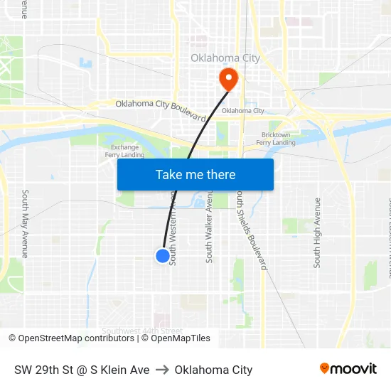 SW 29th St @ S Klein Ave to Oklahoma City map