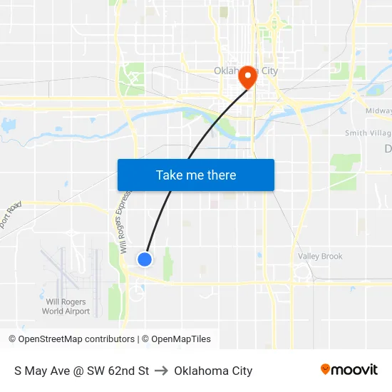 S May Ave @ SW 62nd St to Oklahoma City map