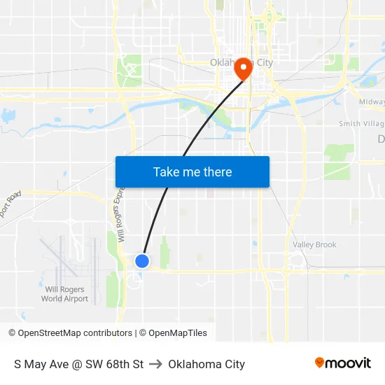 S May Ave @ SW 68th St to Oklahoma City map