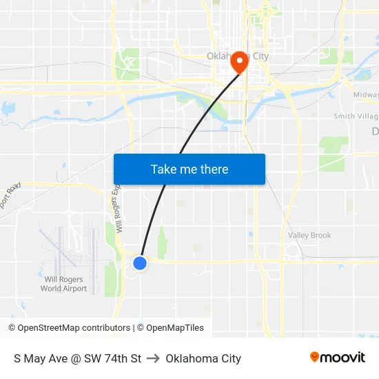 S May Ave @ SW 74th St to Oklahoma City map
