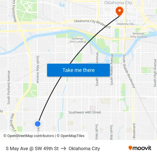 S May Ave @ SW 49th St to Oklahoma City map