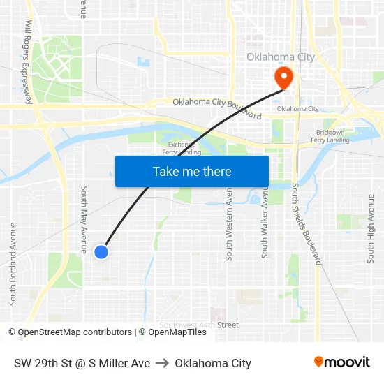 SW 29th St @ S Miller Ave to Oklahoma City map