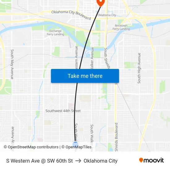 S Western Ave @ SW 60th St to Oklahoma City map